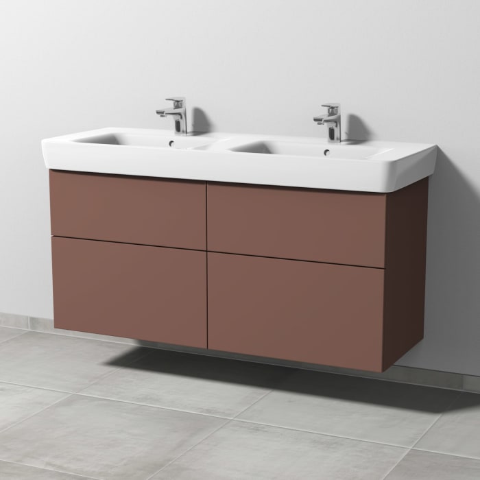 Sanipa 3way Waschtischunterbau für Keramik-Doppelwaschtisch Renova Plan 130 cm, 4 Auszüge mit Push to open