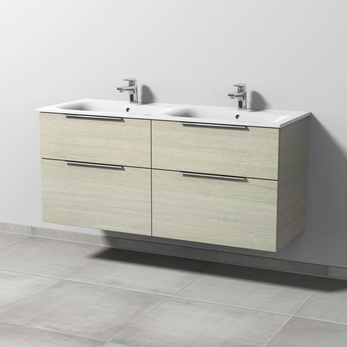Sanipa 3way Waschtischunterbau für Keramik-Doppelwaschtisch Renova Plan Slim 130 cm, 4 Auszüge mit Aufsatzgriff