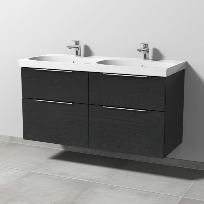 Sanipa 3way Waschtischunterbau für Keramik-Doppelwaschtisch Acanto 120 cm, 4 Auszüge mit Aufsatzgriff