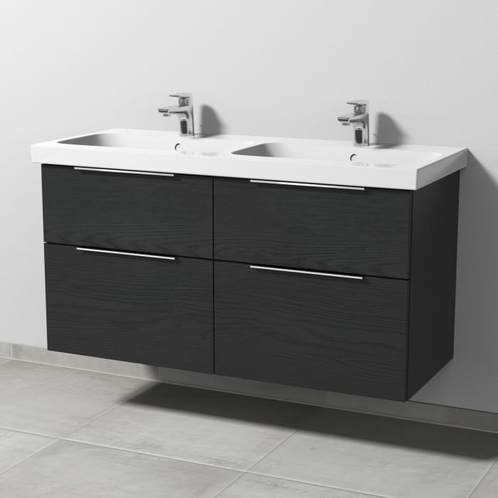 Sanipa 3way Waschtischunterbau für Keramik-Doppelwaschtisch iCon Light 120 cm, 4 Auszüge mit Aufsatzgriff