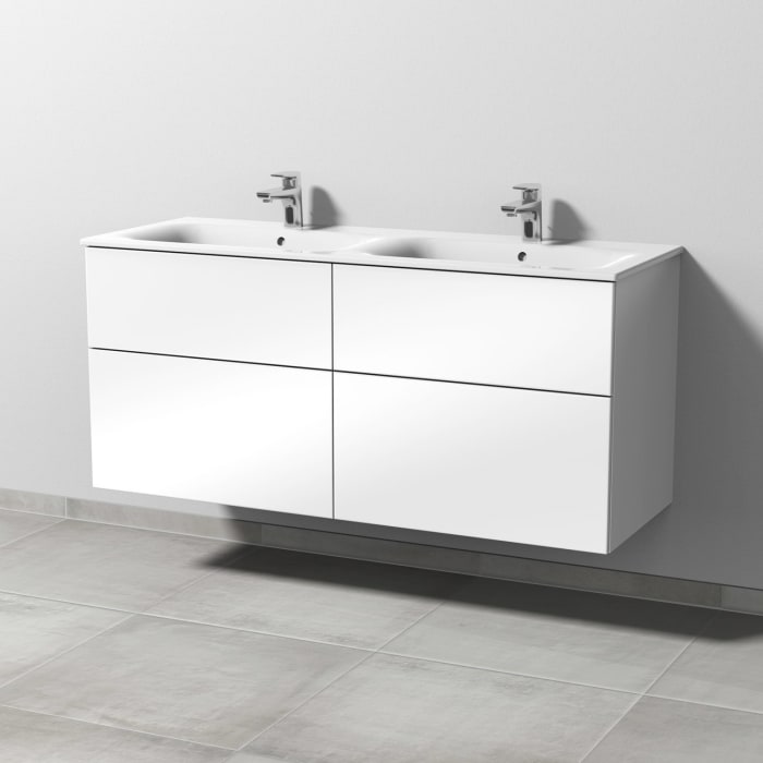 Sanipa 3way Waschtischunterbau für Keramik-Doppelwaschtisch Renova Plan Slim 130 cm, 4 Auszüge mit Push to open