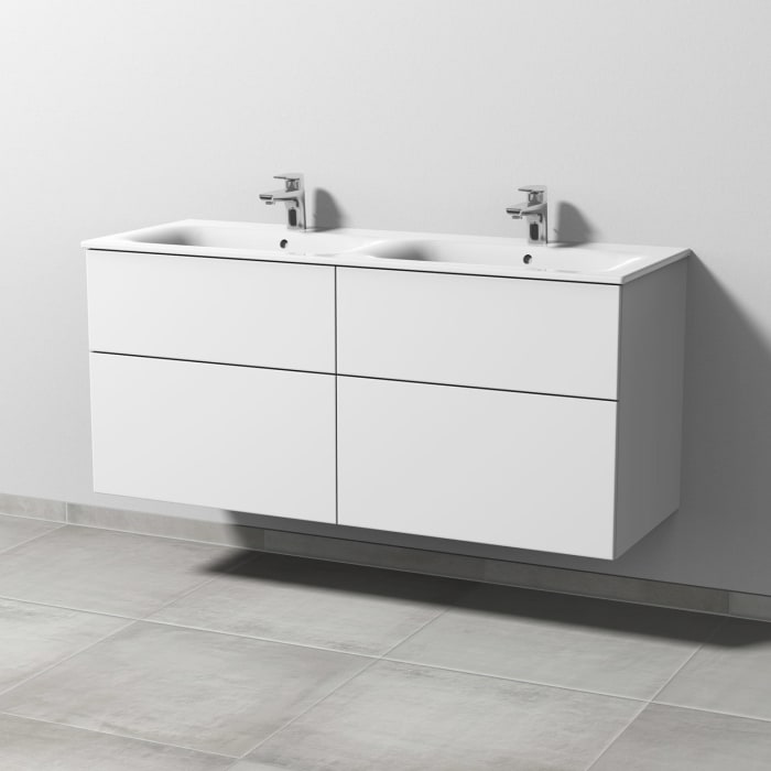 Sanipa 3way Waschtischunterbau für Keramik-Doppelwaschtisch Renova Plan Slim 130 cm, 4 Auszüge mit Push to open