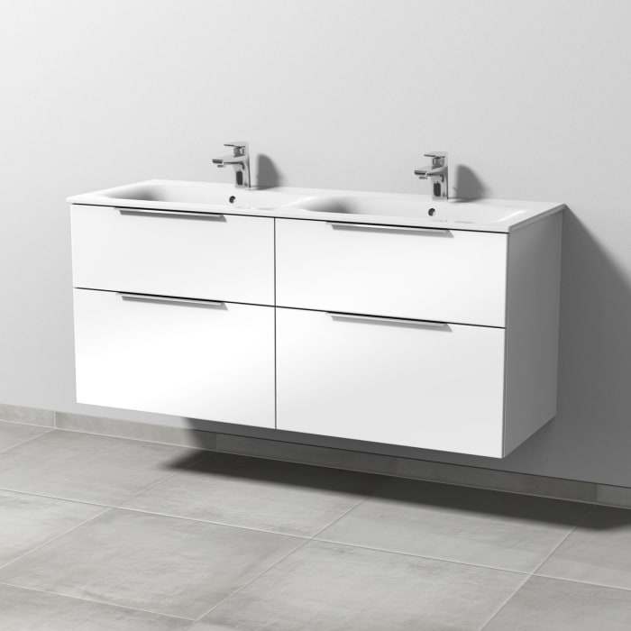 Sanipa 3way Waschtischunterbau für Keramik-Doppelwaschtisch Renova Plan Slim 130 cm, 4 Auszüge mit Aufsatzgriff