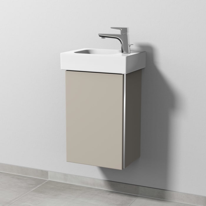 Sanipa 3way Waschtischunterbau für Keramik-Waschtisch iCon 38 cm, 1 Tür, Anschlag rechts, mit Griffleiste
