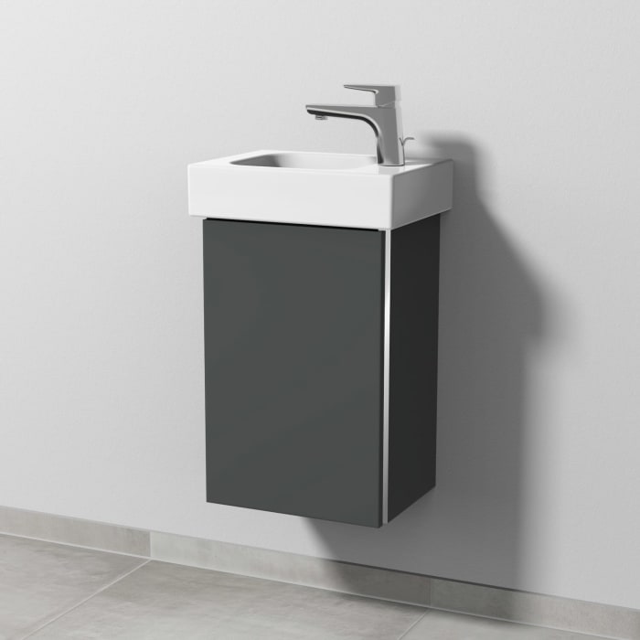 Sanipa 3way Waschtischunterbau für Keramik-Waschtisch iCon 38 cm, 1 Tür, Anschlag rechts, mit Griffleiste