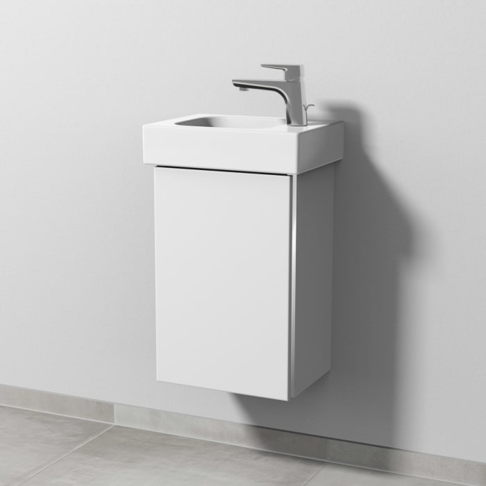 Sanipa 3way Waschtischunterbau für Keramik-Waschtisch iCon 38 cm, 1 Tür, Anschlag rechts, mit Griffleiste