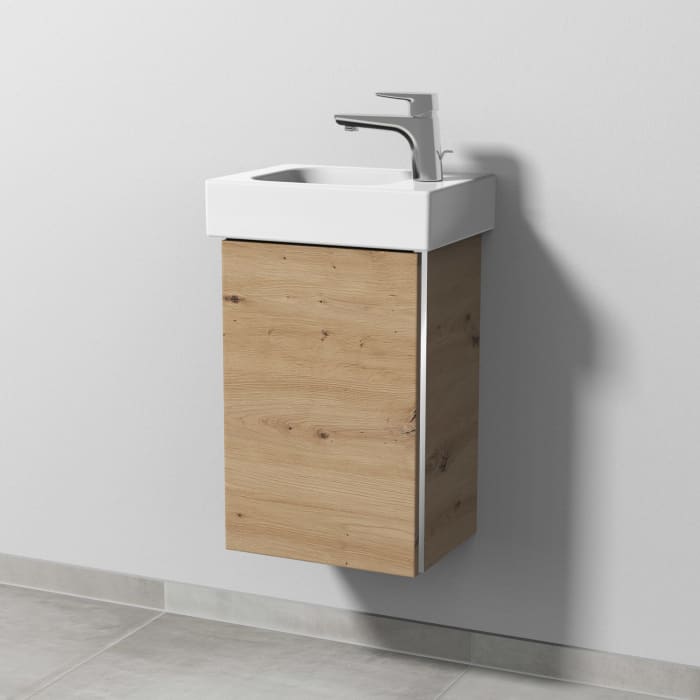 Sanipa 3way Waschtischunterbau für Keramik-Waschtisch iCon 38 cm, 1 Tür, Anschlag rechts, mit Griffleiste