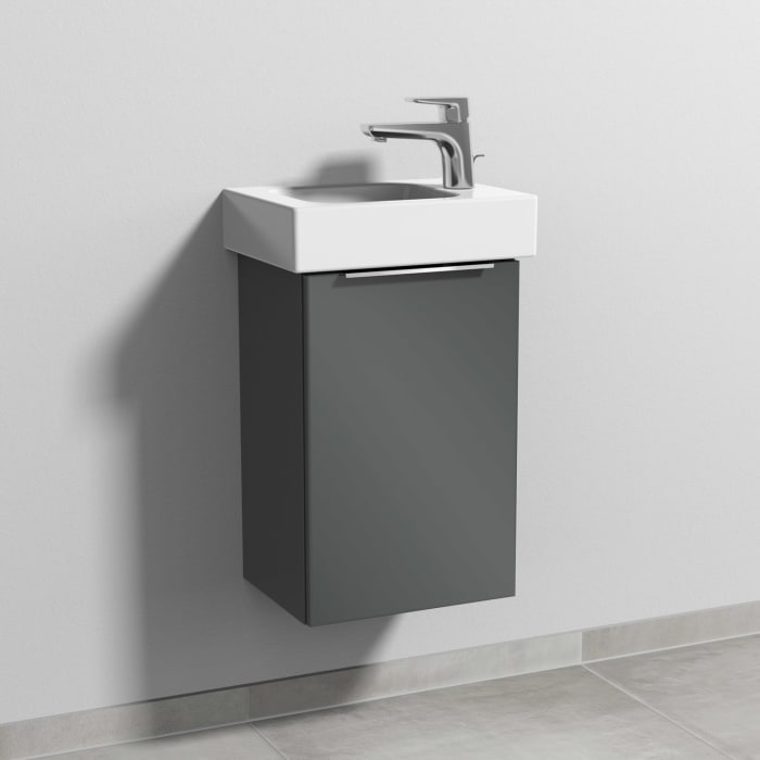 Sanipa 3way Waschtischunterbau für Keramik-Waschtisch iCon 38 cm, 1 Tür, Anschlag rechts, mit Aufsatzgriff