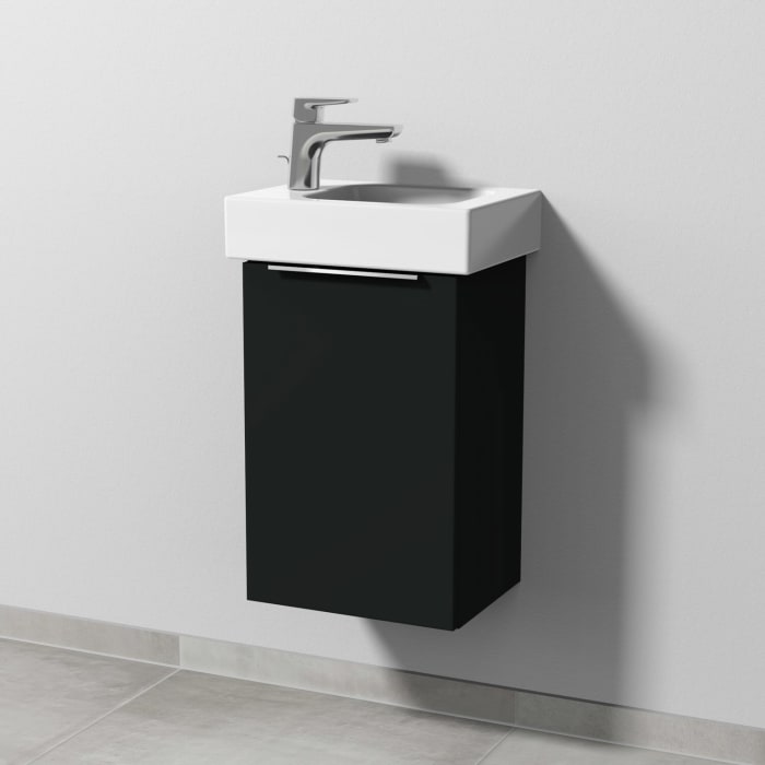 Sanipa 3way Waschtischunterbau für Keramik-Waschtisch iCon 38 cm, 1 Tür, Anschlag links, mit Aufsatzgriff