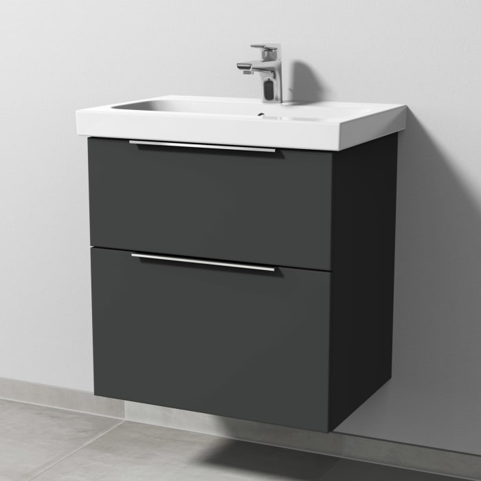 Sanipa 3way Waschtischunterbau für Keramik-Waschtisch iCon Light 60 cm, 2 Auszüge mit Aufsatzgriff