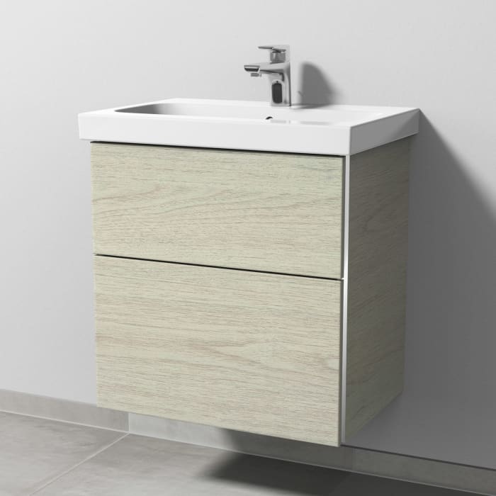 Sanipa 3way Waschtischunterbau für Keramik-Waschtisch iCon Light 60 cm, 2 Auszüge mit Griffleisten