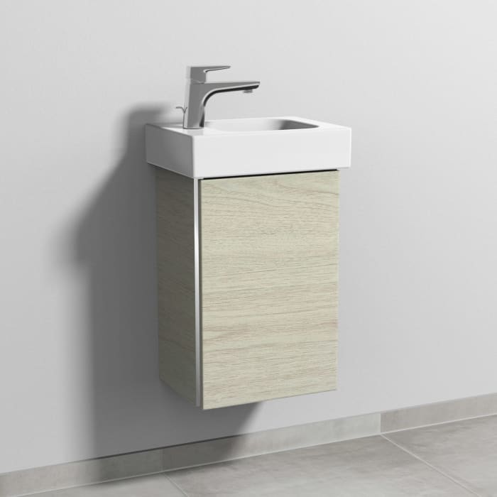 Sanipa 3way Waschtischunterbau für Keramik-Waschtisch iCon 38 cm, 1 Tür, Anschlag rechts, mit Griffleiste
