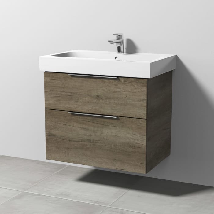 Sanipa 3way Waschtischunterbau für Keramik-Waschtisch iCon 75 cm, 2 Auszüge mit Aufsatzgriff