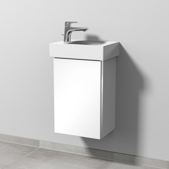 Sanipa 3way Waschtischunterbau für Keramik-Waschtisch iCon 38 cm, 1 Tür, Anschlag links, mit Griffleiste