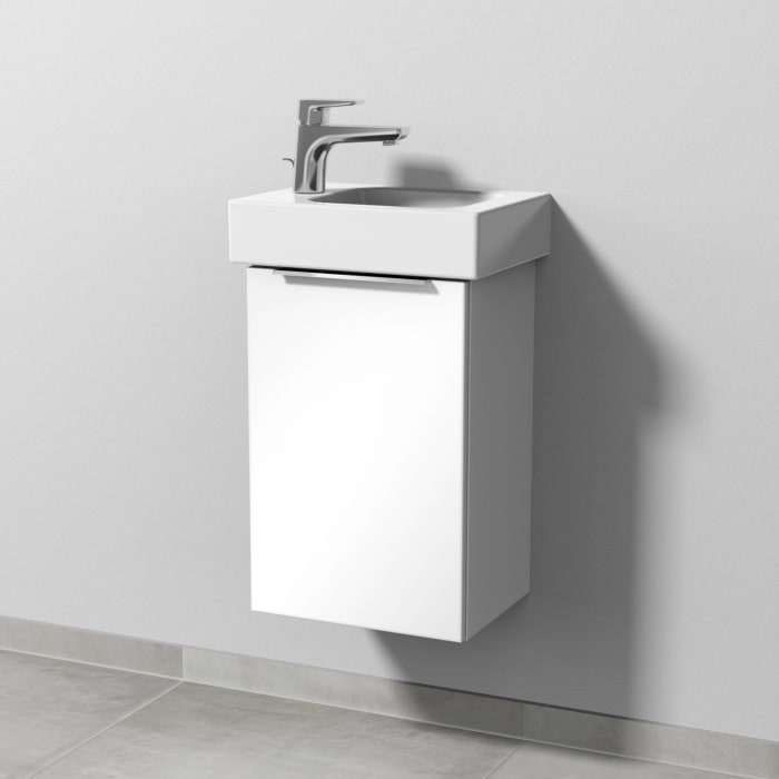 Sanipa 3way Waschtischunterbau für Keramik-Waschtisch iCon 38 cm, 1 Tür, Anschlag links, mit Aufsatzgriff