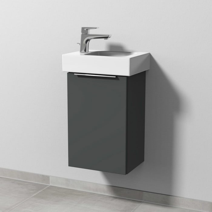 Sanipa 3way Waschtischunterbau für Keramik-Waschtisch iCon 38 cm, 1 Tür, Anschlag links, mit Aufsatzgriff