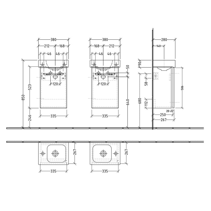 Sanipa 3way Waschtischunterbau für Keramik-Waschtisch iCon 38 cm, 1 Tür, Anschlag links, mit Griffleiste