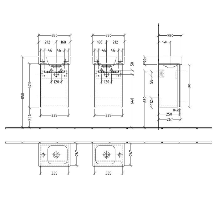 Sanipa 3way Waschtischunterbau für Keramik-Waschtisch iCon 38 cm, 1 Tür, Anschlag rechts, mit Griffleiste