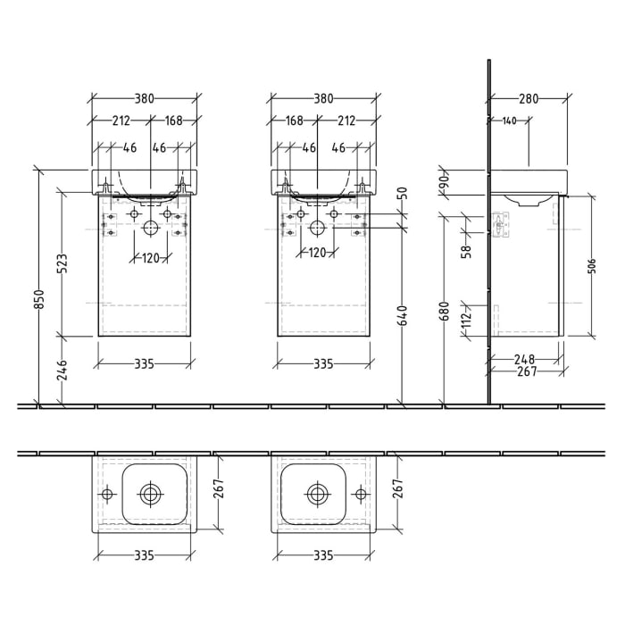 Sanipa 3way Waschtischunterbau für Keramik-Waschtisch iCon 38 cm, 1 Tür, Anschlag rechts, mit Aufsatzgriff