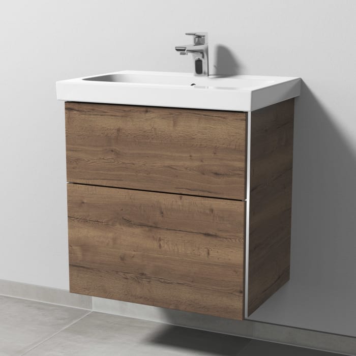 Sanipa 3way Waschtischunterbau für Keramik-Waschtisch iCon Light 60 cm, 2 Auszüge mit Griffleisten