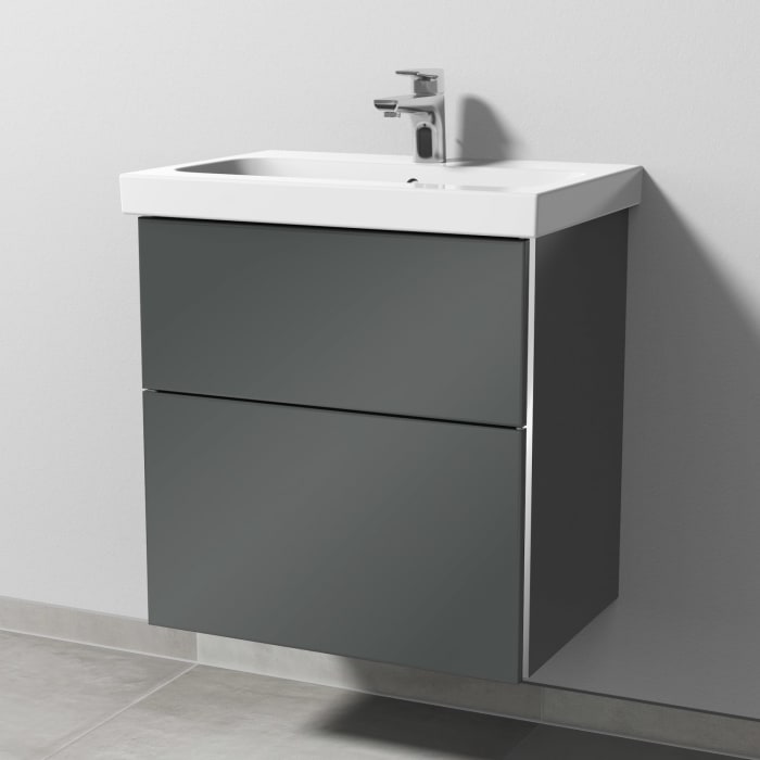 Sanipa 3way Waschtischunterbau für Keramik-Waschtisch iCon Light 60 cm, 2 Auszüge mit Griffleisten