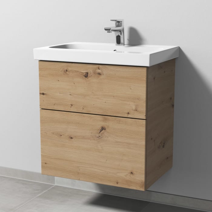 Sanipa 3way Waschtischunterbau für Keramik-Waschtisch iCon Light 60 cm, 2 Auszüge mit Push to open