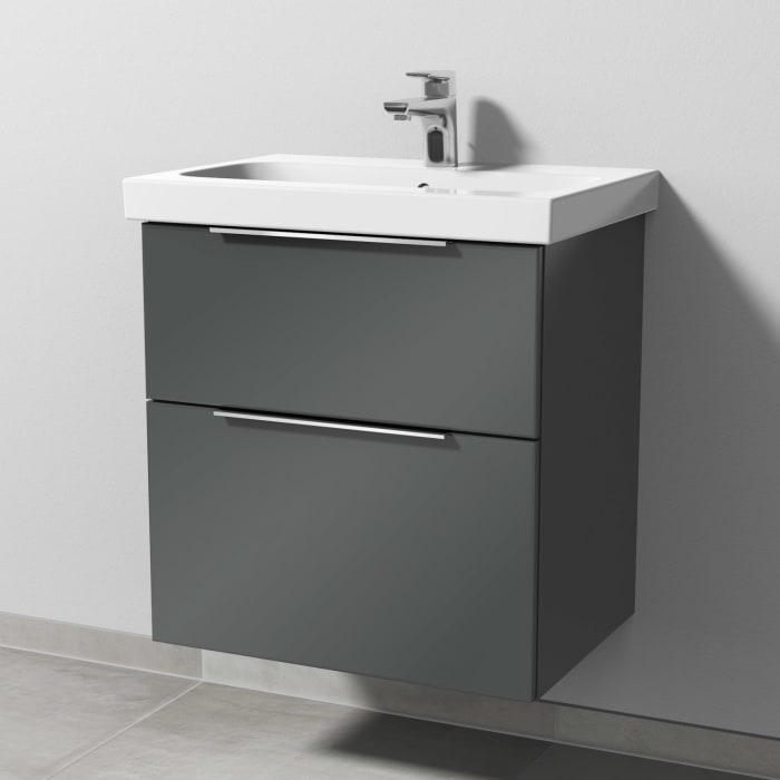 Sanipa 3way Waschtischunterbau für Keramik-Waschtisch iCon Light 60 cm, 2 Auszüge mit Aufsatzgriff