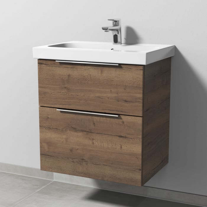 Sanipa 3way Waschtischunterbau für Keramik-Waschtisch iCon Light 60 cm, 2 Auszüge mit Aufsatzgriff