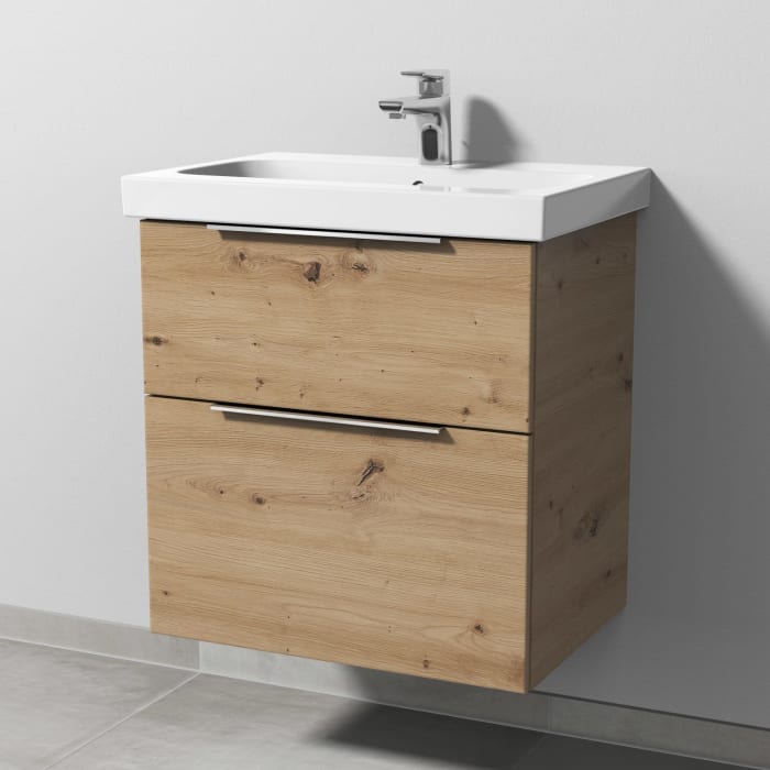 Sanipa 3way Waschtischunterbau für Keramik-Waschtisch iCon Light 60 cm, 2 Auszüge mit Aufsatzgriff