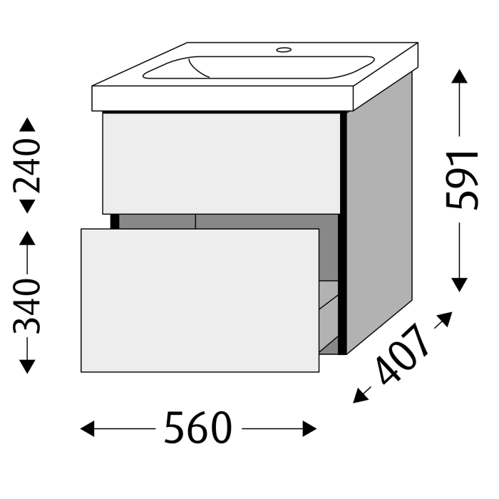 Sanipa 3way Waschtischunterbau für Keramik-Waschtisch iCon Light 60 cm, 2 Auszüge mit Griffleisten