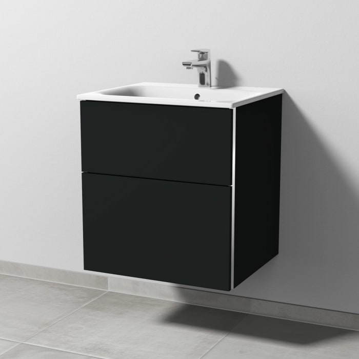 Sanipa 3way Waschtischunterbau für Keramik-Waschtisch Renova Plan Slim 55 cm, 2 Auszüge mit Griffleisten