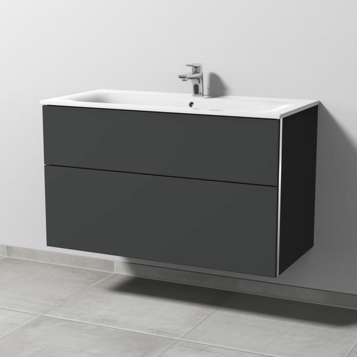 Sanipa 3way Waschtischunterbau für Keramik-Waschtisch Renova Plan Slim 100 cm, 2 Auszüge mit Griffleisten
