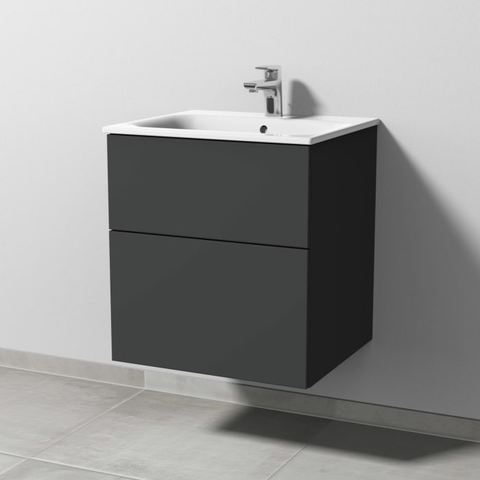 Sanipa 3way Waschtischunterbau für Keramik-Waschtisch Renova Plan Slim 55 cm, 2 Auszüge mit Push to open