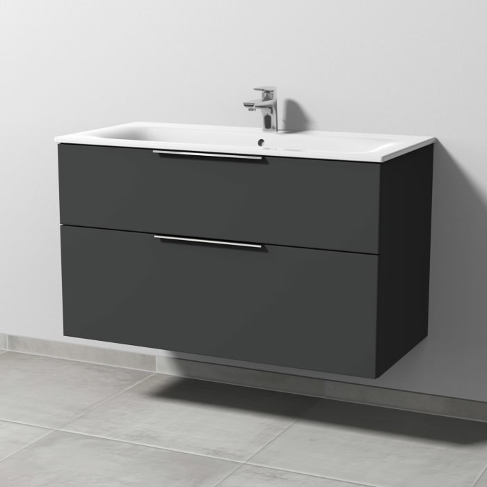 Sanipa 3way Waschtischunterbau für Keramik-Waschtisch Renova Plan Slim 100 cm, 2 Auszüge mit Aufsatzgriff