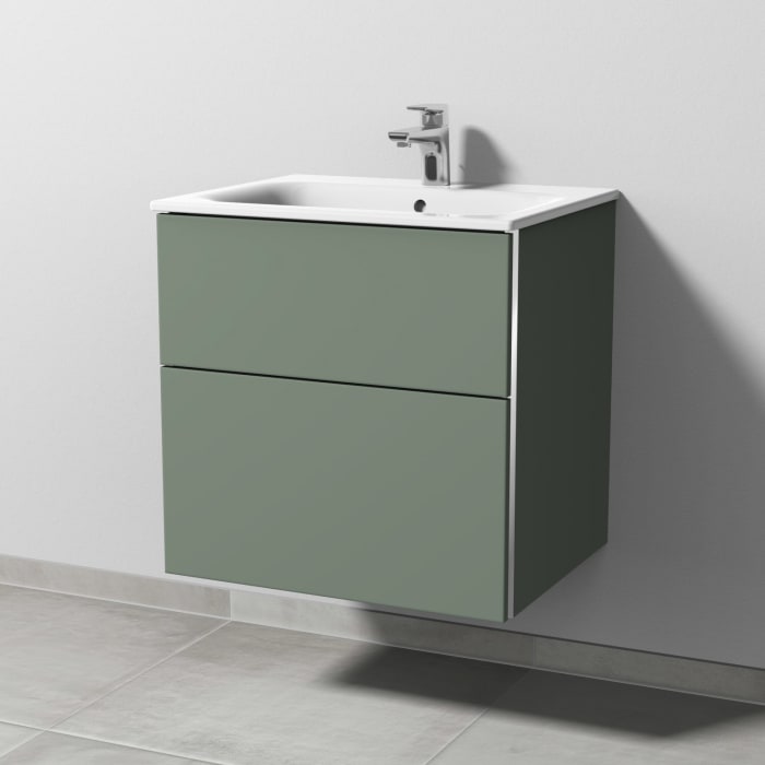 Sanipa 3way Waschtischunterbau für Keramik-Waschtisch Renova Plan Slim 60 cm, 2 Auszüge mit Griffleisten