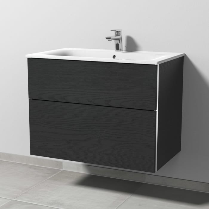 Sanipa 3way Waschtischunterbau für Keramik-Waschtisch Renova Plan Slim 80 cm, 2 Auszüge mit Griffleisten