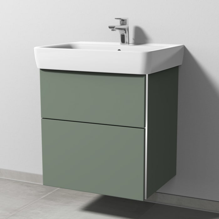 Sanipa 3way Waschtischunterbau für Keramik-Waschtisch Renova Plan 60 cm, 2 Auszüge mit Griffleisten