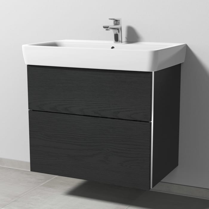 Sanipa 3way Waschtischunterbau für Keramik-Waschtisch Renova Plan 75 cm, 2 Auszüge mit Griffleisten