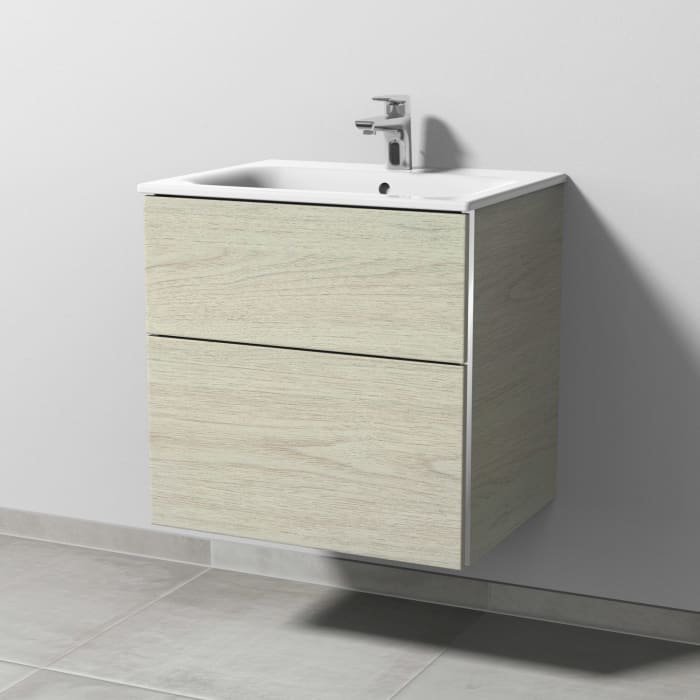 Sanipa 3way Waschtischunterbau für Keramik-Waschtisch Renova Plan Slim 60 cm, 2 Auszüge mit Griffleisten