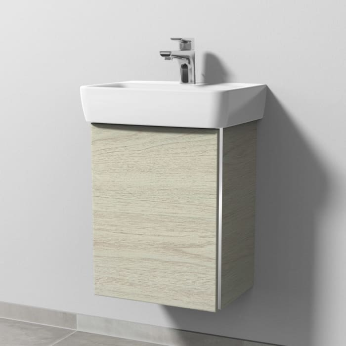 Sanipa 3way Waschtischunterbau für Keramik-Waschtisch Renova Plan 45 cm, 1 Tür, Anschlag links, mit Griffleiste
