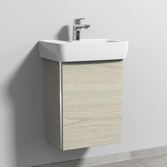 Sanipa 3way Waschtischunterbau für Keramik-Waschtisch Renova Plan 45 cm, 1 Tür, Anschlag rechts, mit Griffleiste