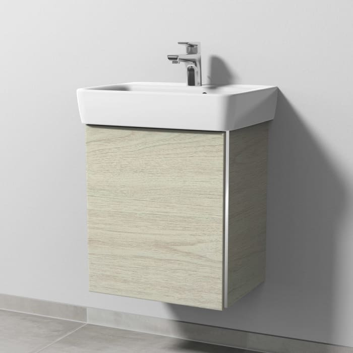 Sanipa 3way Waschtischunterbau für Keramik-Waschtisch Renova Plan 50 cm, 1 Tür, Anschlag links, mit Griffleiste