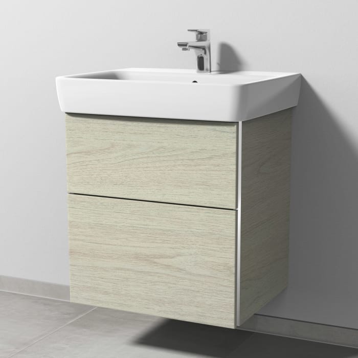 Sanipa 3way Waschtischunterbau für Keramik-Waschtisch Renova Plan 60 cm, 2 Auszüge mit Griffleisten