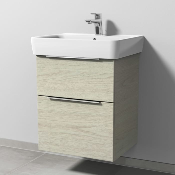 Sanipa 3way Waschtischunterbau für Keramik-Waschtisch Renova Plan 55 cm, 2 Auszüge mit Aufsatzgriff