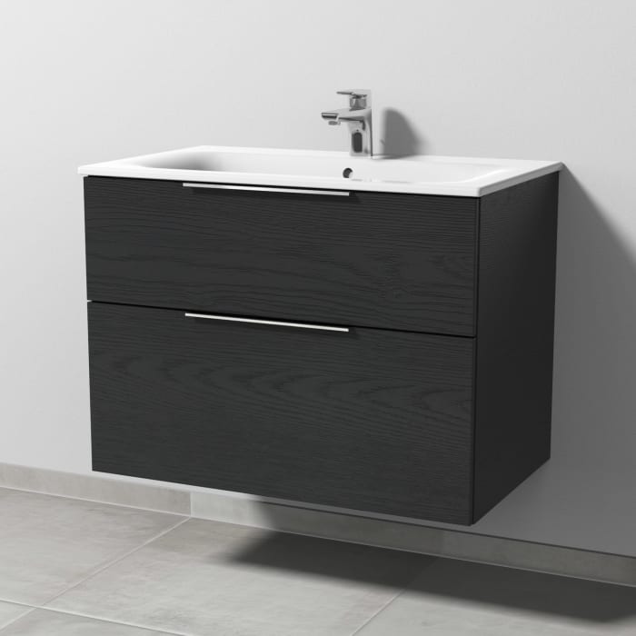 Sanipa 3way Waschtischunterbau für Keramik-Waschtisch Renova Plan Slim 80 cm, 2 Auszüge mit Aufsatzgriff