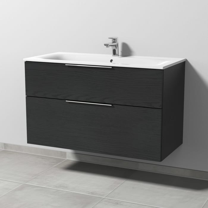 Sanipa 3way Waschtischunterbau für Keramik-Waschtisch Renova Plan Slim 100 cm, 2 Auszüge mit Aufsatzgriff