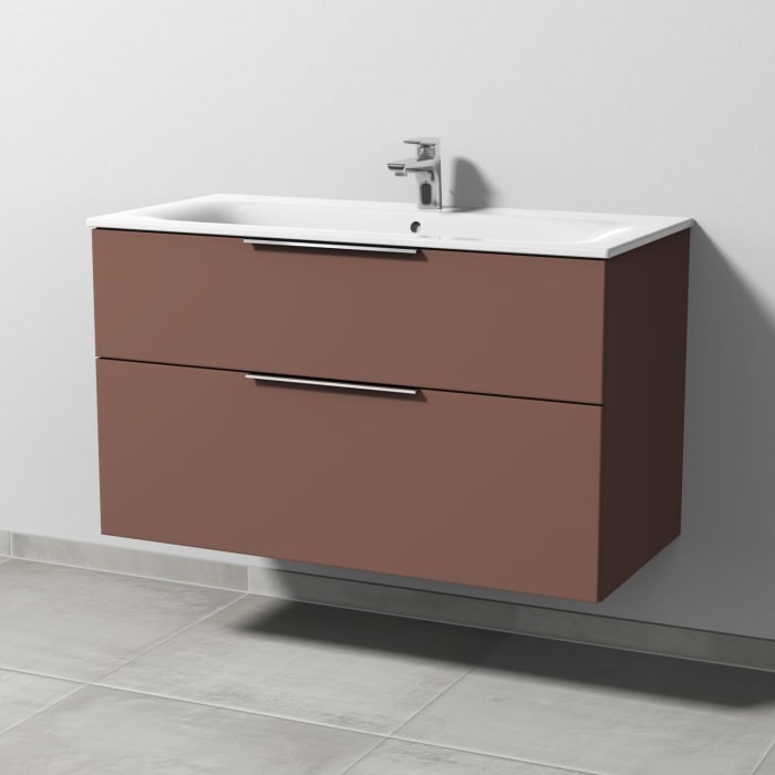 Sanipa 3way Waschtischunterbau für Keramik-Waschtisch Renova Plan Slim 100 cm, 2 Auszüge mit Aufsatzgriff