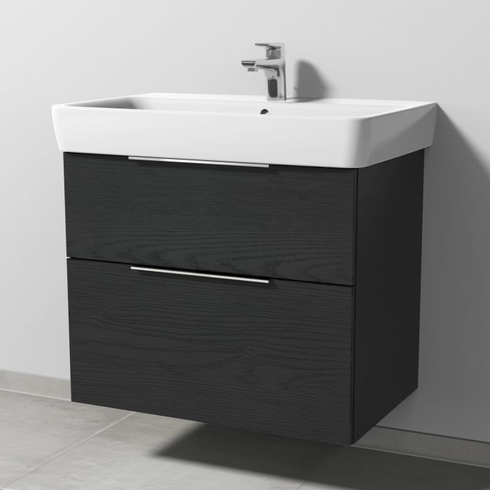 Sanipa 3way Waschtischunterbau für Keramik-Waschtisch Renova Plan 75 cm, 2 Auszüge mit Aufsatzgriff