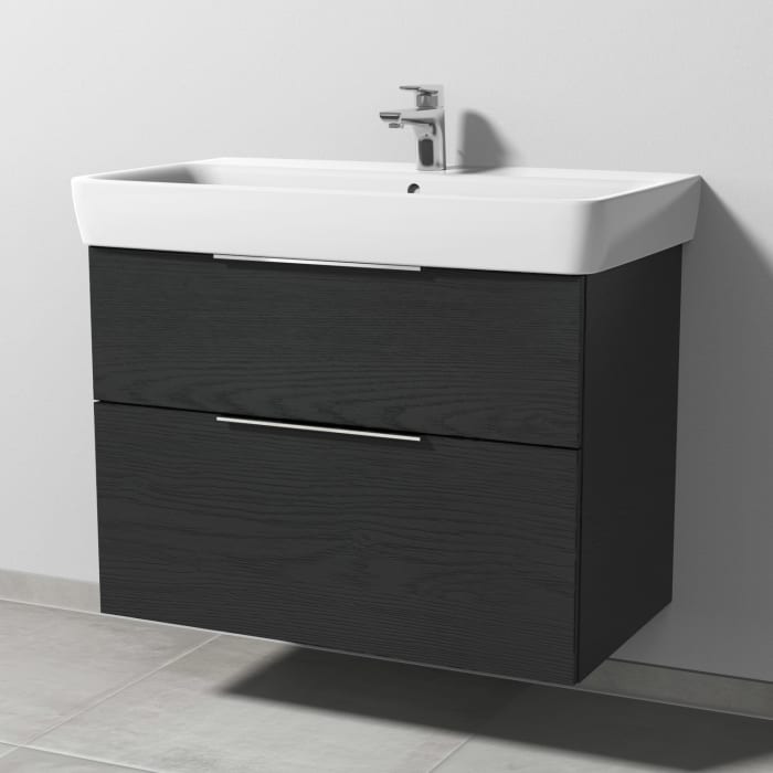 Sanipa 3way Waschtischunterbau für Keramik-Waschtisch Renova Plan 85 cm, 2 Auszüge mit Aufsatzgriff