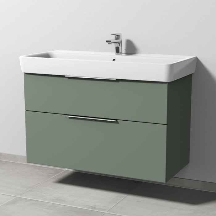 Sanipa 3way Waschtischunterbau für Keramik-Waschtisch Renova Plan 100 cm, 2 Auszüge mit Aufsatzgriff